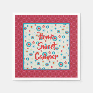 Retro Red und Aquamarin Camper Serviette