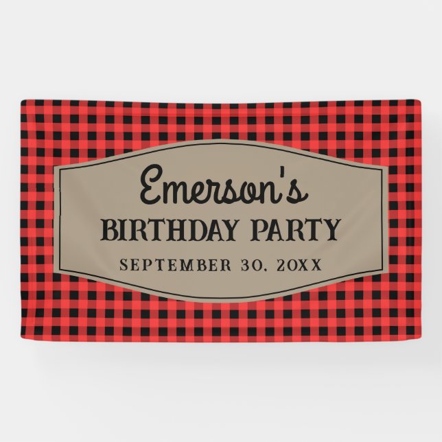 Retro Red und Black Buffalo Kariertes Muster Gebur Banner (Horizontal)