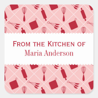 Retro Red Utensils Kitchen Labels Quadratischer Aufkleber