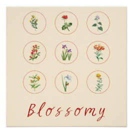 Retro Red Vintag Hibiskus und Lilies Blossom Poster
