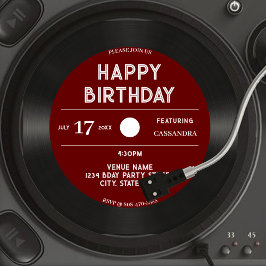 Retro Red Vinyl Record Black Happy Birthday Party Einladung
