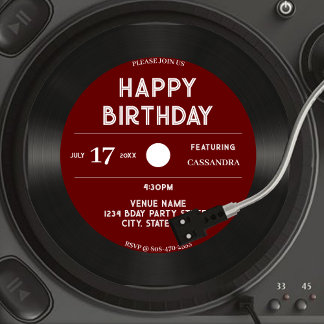 Retro Red Vinyl Record Black Happy Birthday Party Einladung
