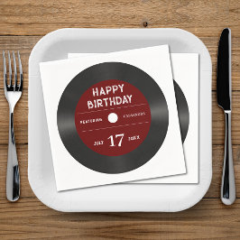 Retro Red Vinyl Record Black Happy Birthday Party Serviette