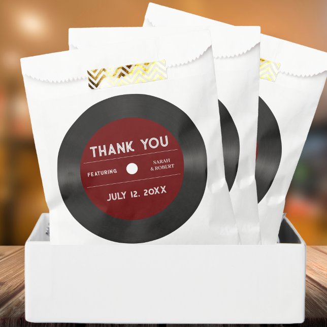 Retro Red Vinyl Record Black Wedding Vielen Dank Geschenktütchen (Retro Red Vinyl Record Black Wedding Thank You Favor Bag)