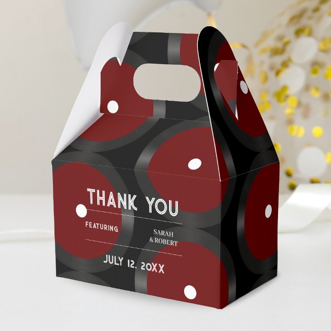 Retro Red Vinyl Record Muster Hochzeit Vielen Dank Geschenkschachtel (Retro Red Vinyl Record Pattern Wedding Thank You Favor Box)