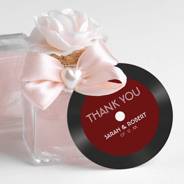 Retro Red Vinyl Record Wedding Vielen Dank Geschenkanhänger (Retro Red Vinyl Record Wedding Thank You Favor Tags)