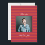 Retro Red Volcano Stripe Photo High School Grad Dankeskarte<br><div class="desc">Part of Grad Collection - Add your custom matching envelope, stickers, and more Announce your graduate’s achievement with this retro and preppy graduation announcement card. Featuring a modern photo layout and clean typography, this design is perfect for high school graduates celebrating the Class of 2026. Fully customizable with your own...</div>