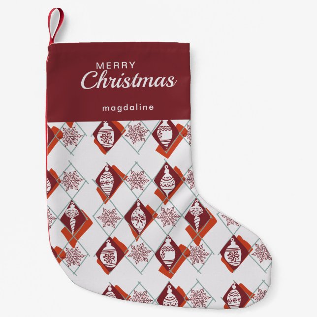 Retro Red White frohe Weihnachten Botanisch Kleiner Weihnachtsstrumpf (Vorderseite)