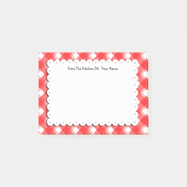 Retro Red White Kariert Karos Custom Post It Notes Post-it Klebezettel (Vorderseite)