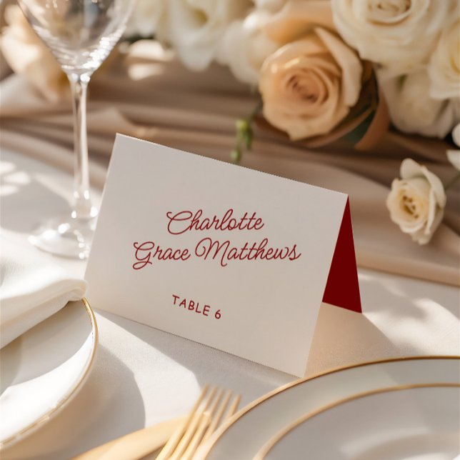 Retro Red & White Mariage Nom d'hôte Carte de plac (Retro Red & White Wedding Guest Name Place Card)