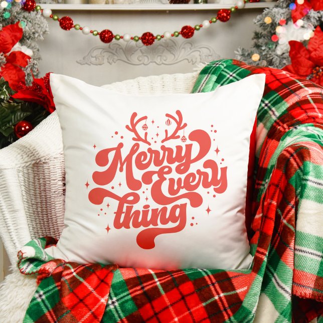 Retro Red White Merry alles Frohe Weihnachten Kissen (Retro Red White Merry everything Merry Christmas Throw Pillow)