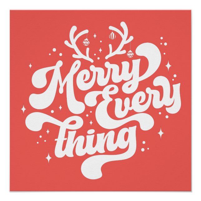 Retro Red White Merry alles Frohe Weihnachten Poster (Vorderseite)