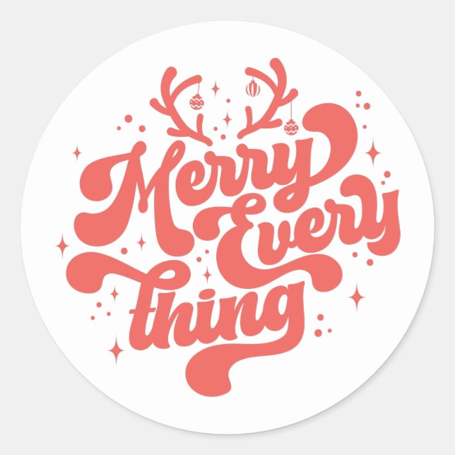 Retro Red White Merry alles Frohe Weihnachten Runder Aufkleber (Vorderseite)