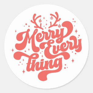 Retro Red White Merry alles Frohe Weihnachten Runder Aufkleber