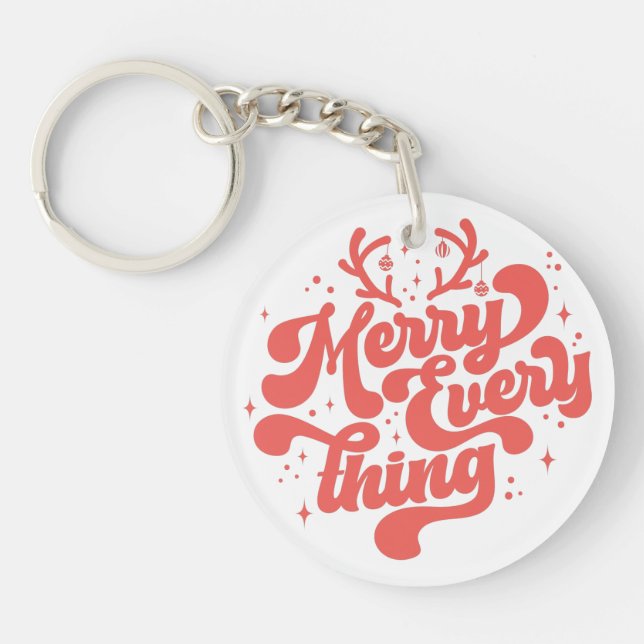 Retro Red White Merry alles Frohe Weihnachten Schlüsselanhänger (Vorderseite)