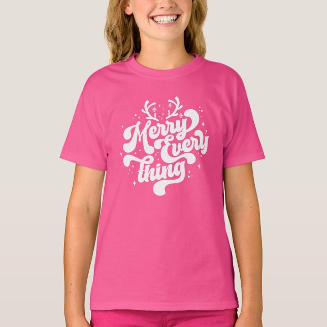 Retro Red White Merry alles Frohe Weihnachten T-Shirt (Vorderseite)