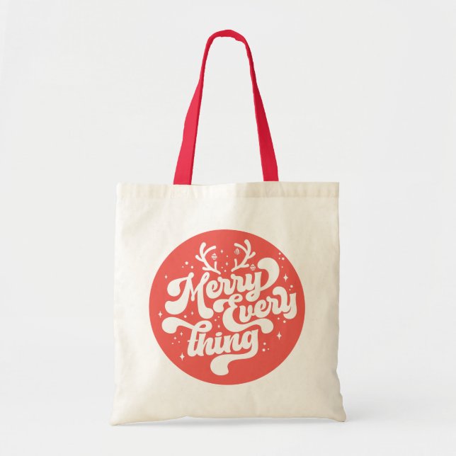 Retro Red White Merry alles Frohe Weihnachten Tragetasche (Vorne)