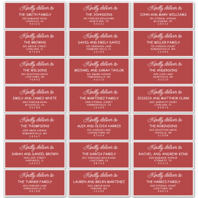 Retro Red & White Wedding Guest Address Labels (Vorderseite)
