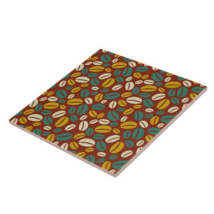 Retro Red Yellow Brown Java Coffee Boans Muster Fliese