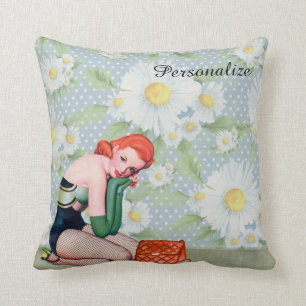 Retro Redhead-Pin-up-Girl-Wurfs-Kissen 16" x 16" Kissen