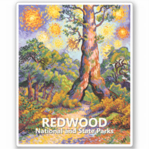 Retro Redwood-Wald Farbige Wildnis Van Gogh Aufkleber