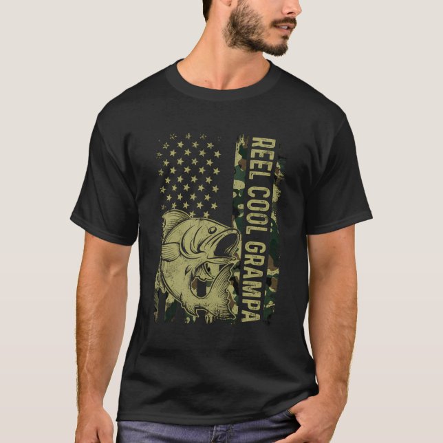 Retro Reel Cool Grampa Camouflage American Flag Fi T-Shirt (Vorderseite)