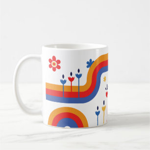 Retro-Regenbogen-Blume Farbiger 70er Inspiriert Kaffeetasse