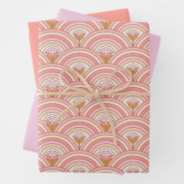Retro-Regenbogen-Blume Rosa und Koralle Geschenkpapier Set