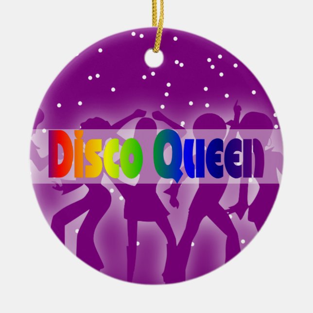 Retro Regenbogen-Disco-Königin-Tänzer 70er Keramikornament (Vorne)