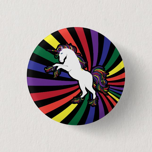 Retro Regenbogen Einhorn Button (Vorderseite)