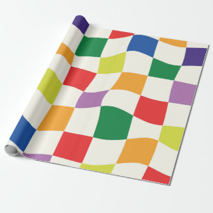 Retro-Regenbogen-Farbige Verdrehte Schachbretter Geschenkpapier