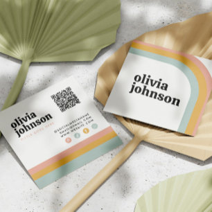 Retro-Regenbogen-Farbige-Wellen-Social-Media-QR-Co Quadratische Visitenkarte