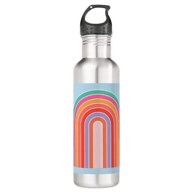 Retro-Regenbogen-farbiges Blau Edelstahlflasche (Vorderseite)