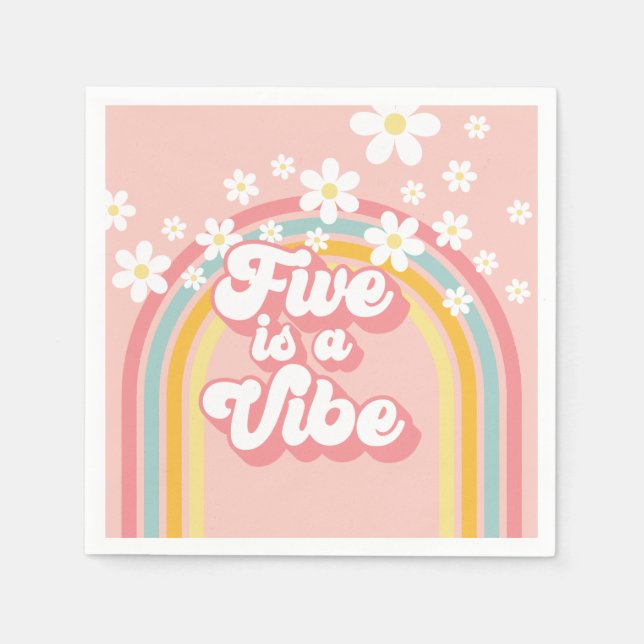 Retro Regenbogen FÜNF ist eine Stimmung Groovy 5.  Serviette (Vorderseite)