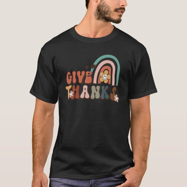 Retro-Regenbogen geben Dank dankbar Fall glücklich T-Shirt (Vorderseite)