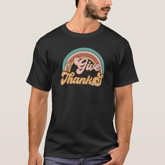 Retro-Regenbogen geben Dank dankbar Fall glücklich T-Shirt (Vorderseite)