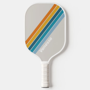 Retro Regenbogen gestreift mit Namen Pickleball Schläger