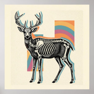 Retro-Regenbogen-Hintergrund Gothische Tierwelt Poster