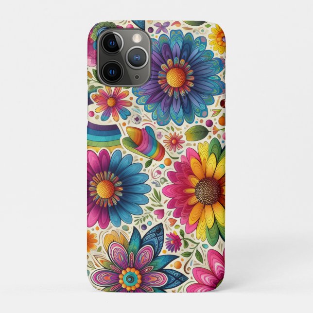 Retro-Regenbogen-Hippie-Blumenmuster Case-Mate iPhone Hülle (Rückseite)