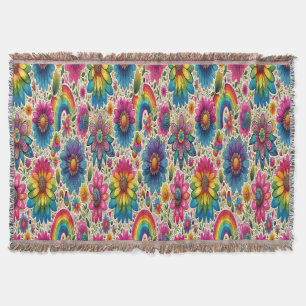 Retro-Regenbogen-Hippie-Blumenmuster Decke
