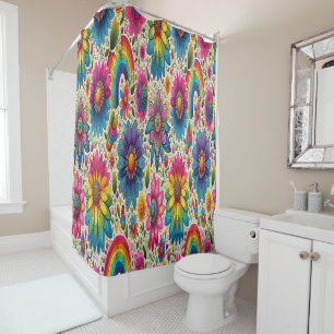 Retro-Regenbogen-Hippie-Blumenmuster Duschvorhang