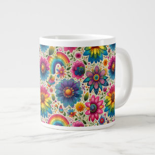 Retro-Regenbogen-Hippie-Blumenmuster Jumbo-Tasse