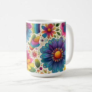 Retro-Regenbogen-Hippie-Blumenmuster Kaffeetasse