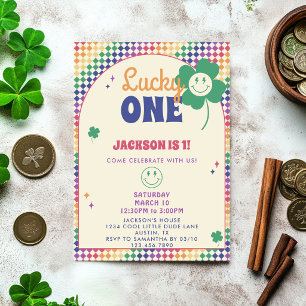Retro Regenbogen Jungen St. Patrick zum 1. Geburts Einladung
