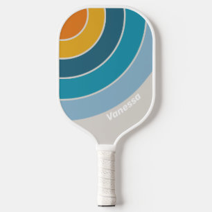 Retro Regenbogen Kreis Streifen mit Namen Pickleball Schläger