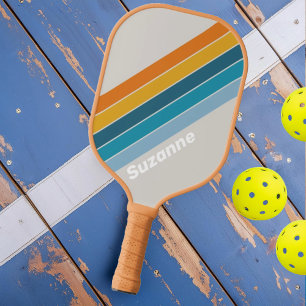 Retro Regenbogen mit Namen Pickleball Schläger