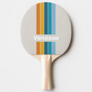 Retro-Regenbogen-Namens-Pin-Streifenmuster Tischtennis Schläger