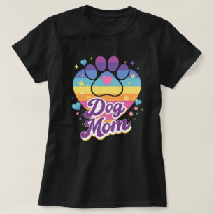 Retro Regenbogen-Pfote Hundemama T-Shirt