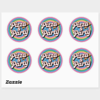 Retro-Regenbogen-Pizza-und-Party-Geburtstags-Rund- Runder Aufkleber