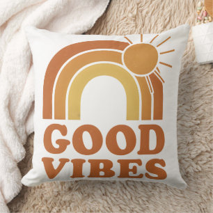 Retro-Regenbogen-Sonne "Gute Vibes" Wurfkissen Kissen